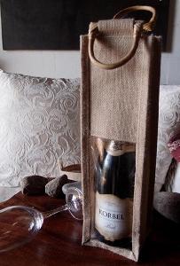 Natural Jute Wine Bag Cane Handles - 4" x 4" x 14"