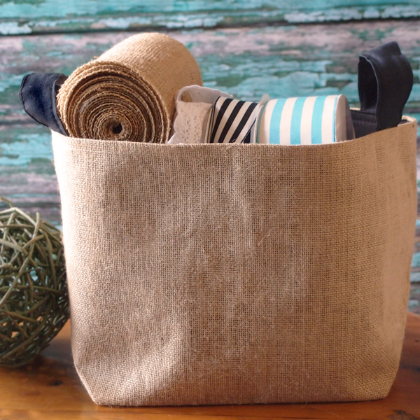 Burlap Storage Basket with Black Cotton Lining  - 9" x 9" x 7"