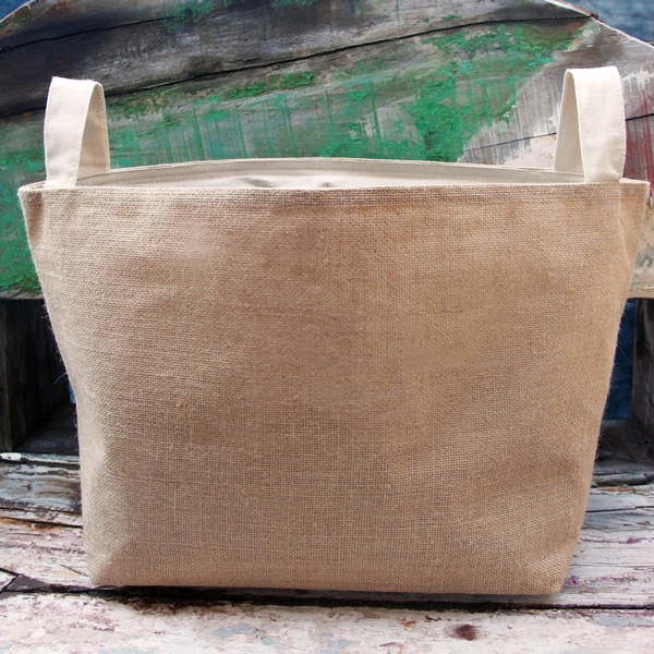 Burlap Storage Basket with Natural Cotton Lining  - 13" x 11" x 8 1/4"