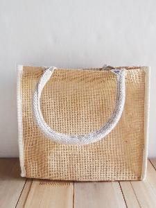 Burlap Tote with White Cotton Trim - 10.25" x 9" x 3"