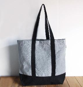 Gray Recycled Canvas Tote with Black Band  - 18"W x 15"H x 5 3/4" Gusset