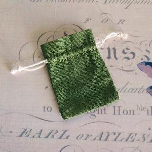 Green Cotton Bag with Ivory Drawstring 3x4 - 3" x 4"