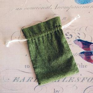 Green Cotton Bag with Ivory Drawstring 4x6 - 4" x 6"
