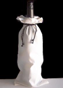 White Cotton Wine Bag with Black Drawstring - 6" x 14"