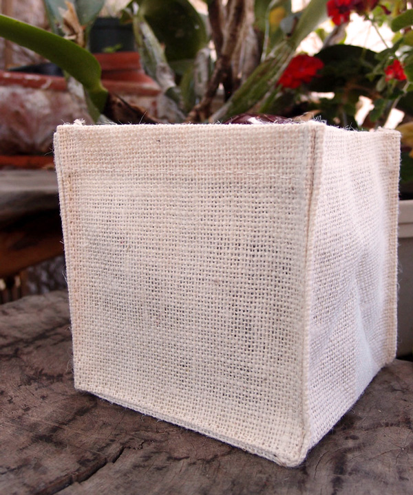 White Jute Burlap Square Holder 5x5x5 - 5" x 5" x 5"