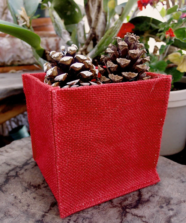 Red Jute Square Holder - 5" x 5" x 5"