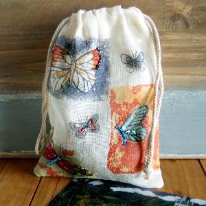 Butterfly Embellished Drawstring Cotton Bag 5x7 - 5" x 7"
