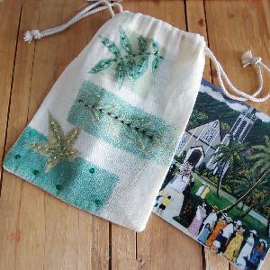 Leaf Embellished Drawstring Cotton Bag  - 5" x 7"