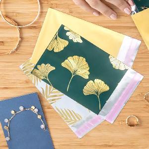 Gold Gingko on Green 4x5 Adhesive Merchandise Bag - 4"W x 5 3/8"