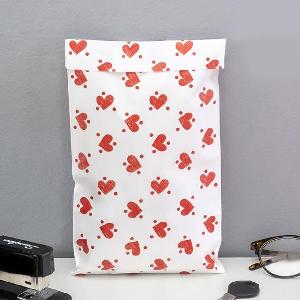 Red Hearts on White 6" x 9 " Adhesive Merchandise Bag - 6" x 9 "