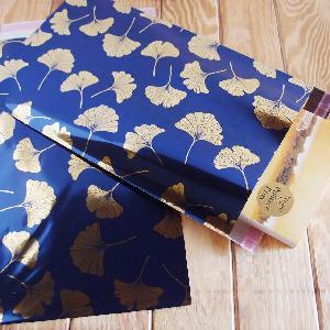 Gold Gingko on Blue 7 " x 13 1/8" Adhesive Merchandise Bag - 7 " x 13 1/8"