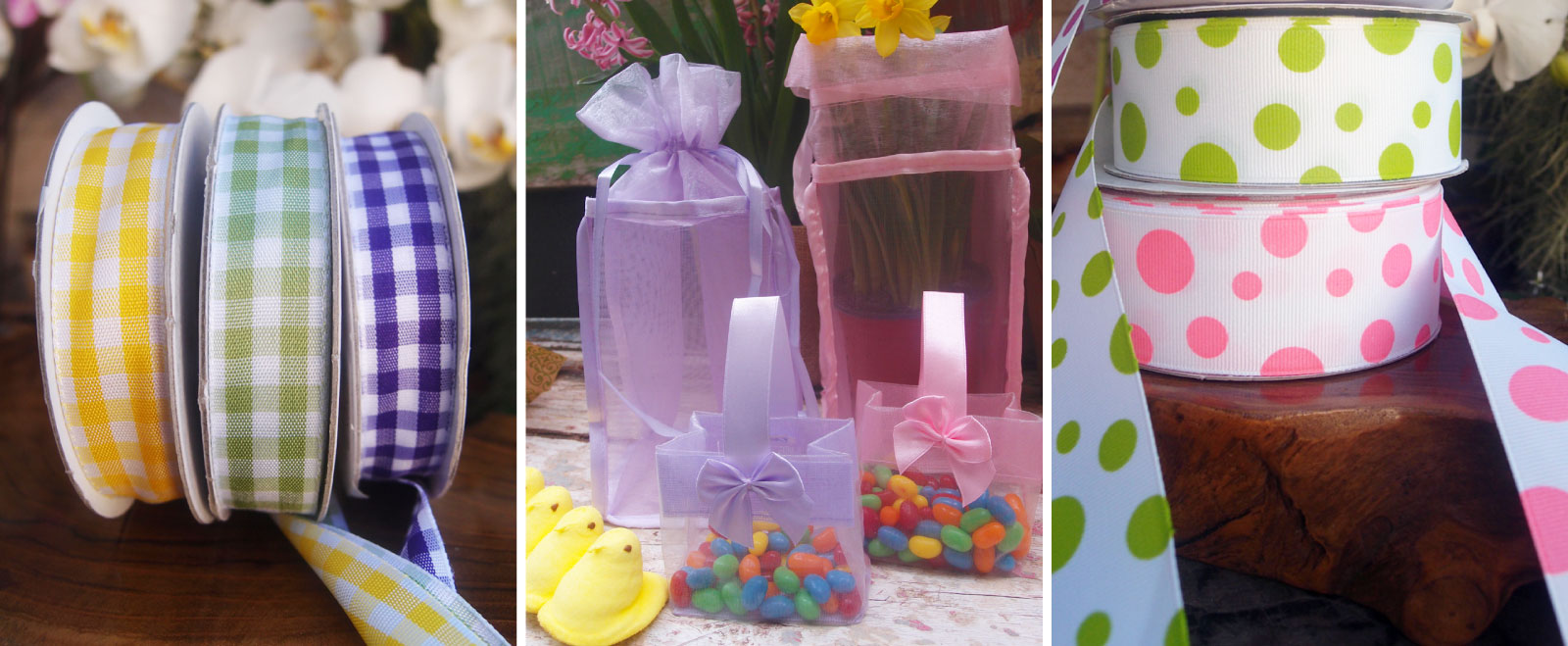 Spring Easter Decor Gingham Ribbons Bags