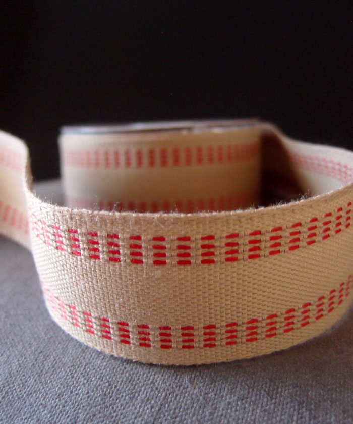 Faux Burlap Webbing with Red Stitching