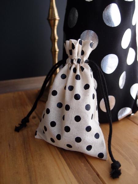 Cotton Favor Bag with Black Dots 3.5 x 5  - 3.5" x 5"