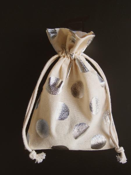 Cotton Bag with Big Silver Metallic Dots  5x7 -  5" x 7"