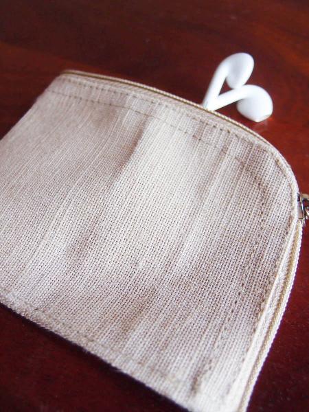 Jute Blend Curved Zippered Pouch  - 5"W x 3.75"