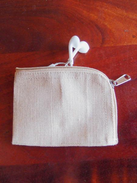 Jute Blend Curved Zippered Pouch  - 5"W x 3.75"