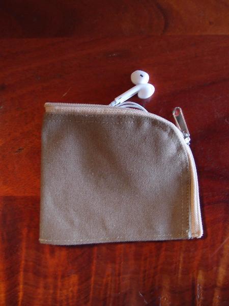 Washed Brown Canvas Curved Zippered Pouch  - 5.5"W x 3.75"