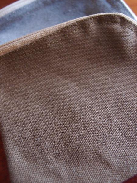Washed Brown Canvas Curved Zippered Pouch  - 5.5"W x 3.75"