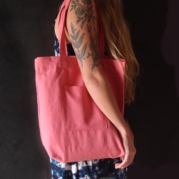 Coral Red Washed Canvas Tote Bag - 14" x 14" x 5"