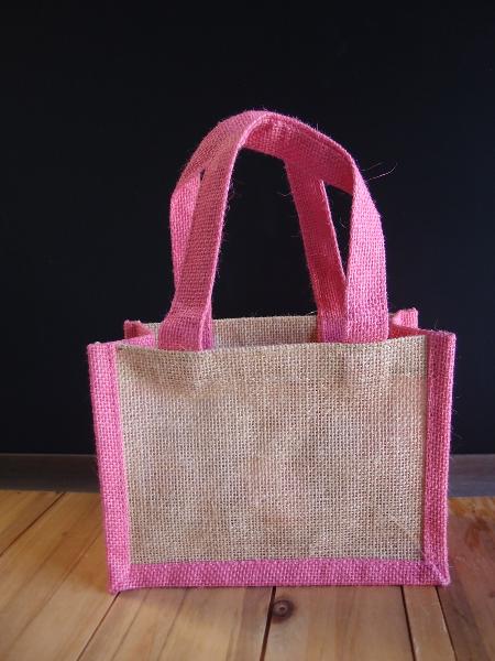 Jute Tote with Pink Trim - 8" x 6" x 4"