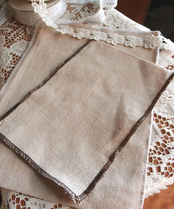 Linen Pouch with Brown Serged Edge - 5" x 7 1/2"
