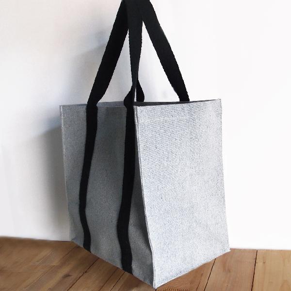 Gray Recycled Canvas Tote with Black Band