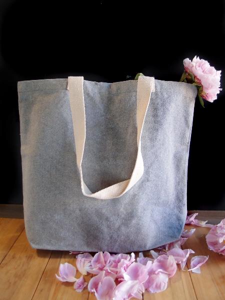 Embroidered Grey Canvas Tote Bag With Rope Handles