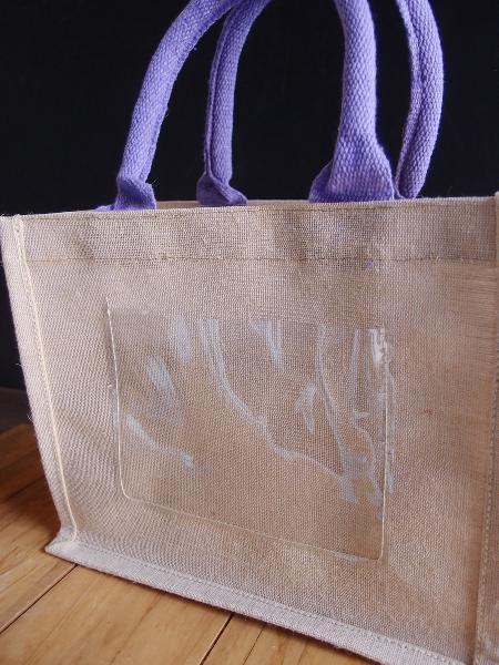 Jute Blend Totes with Purple Trim & Picture Pocket