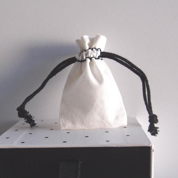 White Cotton Bag 2X3 with Black Drawstring - 2" x 3"