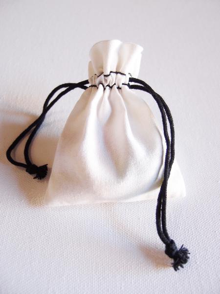 White Cotton Bag 3x4 with Black Drawstring - 3" x 4"