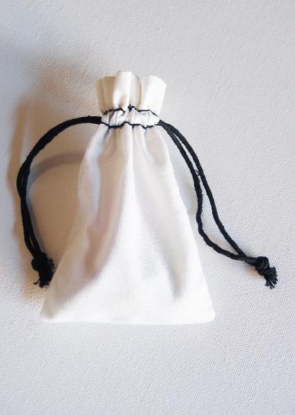 White Cotton Bag 3x5 with Black Drawstring - 3" x 5"