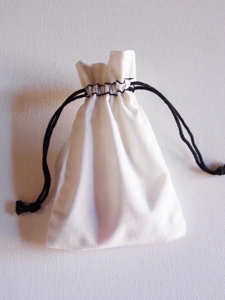 White Cotton Bag 4x6 with Black Drawstring - 4" x 6"