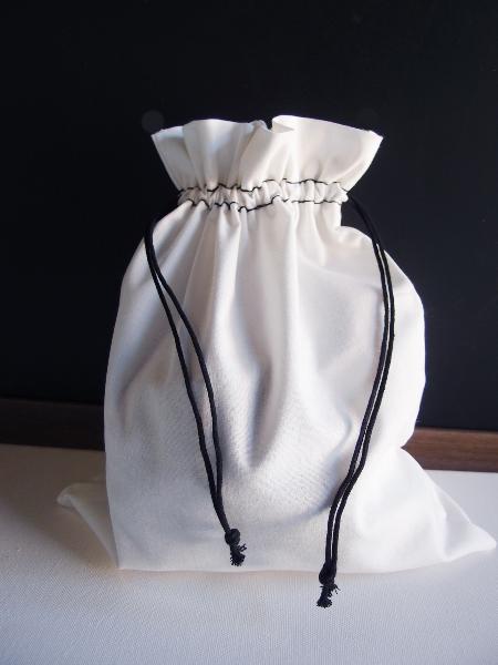 White Cotton Bag 10x12 with Black Drawstring - 10" x 12"