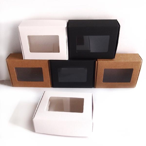 Natural Tab Lock Folding Boxes with Window 3 1/2 x 2 3/4