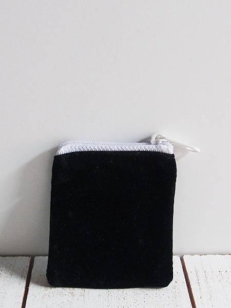 Black Velvet Zippered Bag with White Zipper 2.5" x 2.5" - 2.5" x 2.5"