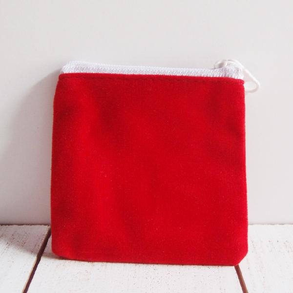 Red Velvet Zippered Bag with White Zipper  3.5" x 3" - 3.5" x 3"