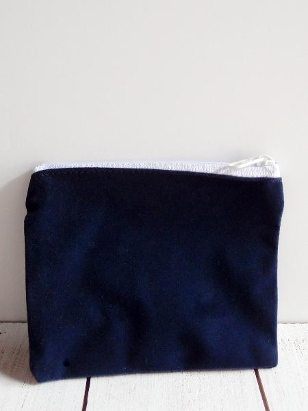 Blue Velvet Zippered Bag  with White Zipper 5" x 4" - 5" x 4"