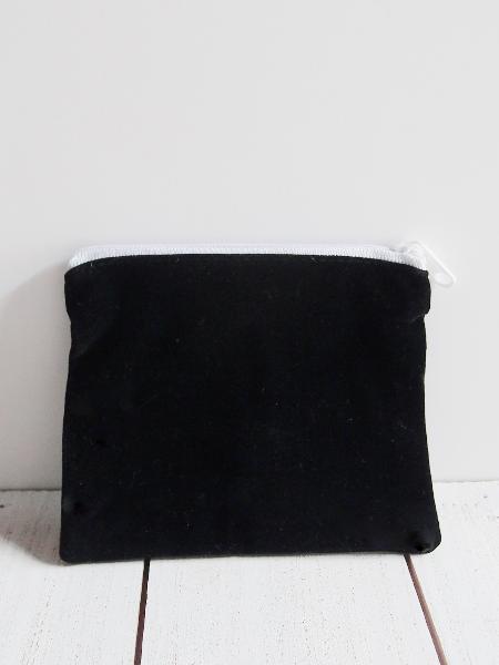 Black Velvet Zippered Bag with White Zipper 5" x 4" - 5" x 4"