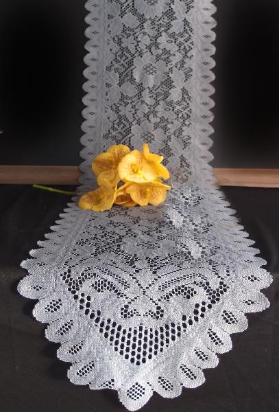 Floral Lace Runner - Pewter Grey - 13" x 96"