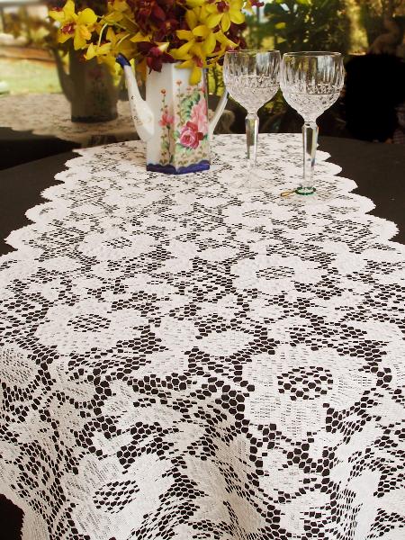 Ivory Floral Lace Table Runner - 18" x 96"