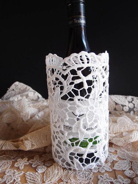 Stiffened Lace Vase & Wine Bottle Holder 8" -  4 ¼ "W x 8 "H 