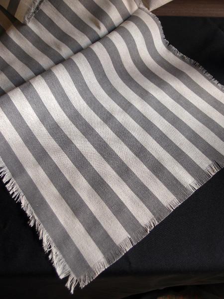 Linen Table Runner Solid Pewter Gray Stripes Fringed Edge - Linen Runner with Solid Pewter Gray Stripes 14-1/2" x 108"