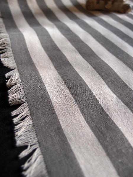 Linen Table Runner Solid Pewter Gray Stripes Fringed Edge - Linen Runner with Solid Pewter Gray Stripes 14-1/2" x 108"
