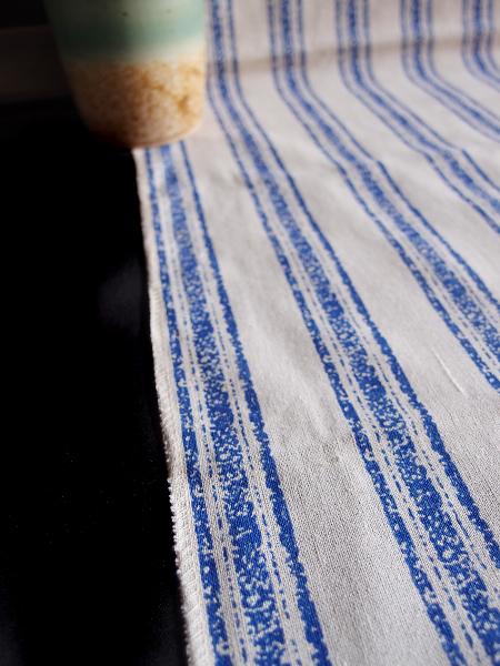 Linen Table Runner Blue Stripes Selvage Edge - 14-1/2" x 108"