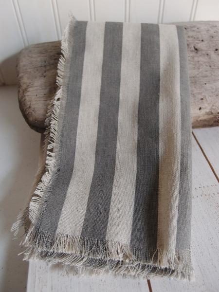 Striped Linen Sheet with Solid Pewter Gray Stripes and Fringed Edge  - 19.5" x 19.5"