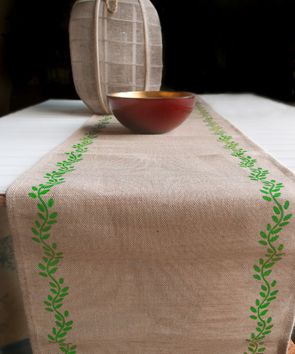 Ivy Leaf Printed Jute and Cotton Blend Table Runner