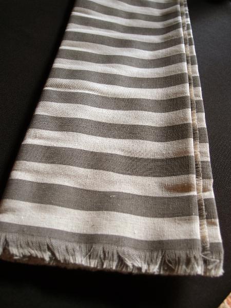 Linen Table Runner Solid Pewter Gray Stripes Fringed Edge - Linen Runner with Solid Pewter Gray Stripes 19" x 108"