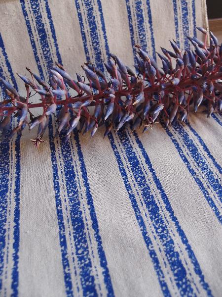 Linen Table Runner Blue Stripes Selvage Edge - 19" x 108"
