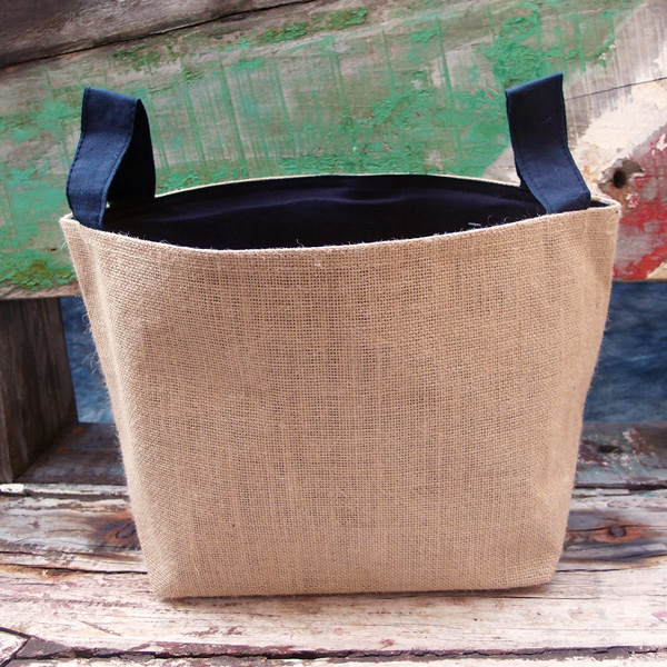Burlap Storage Basket with Black Cotton Lining  - 9" x 9" x 7"